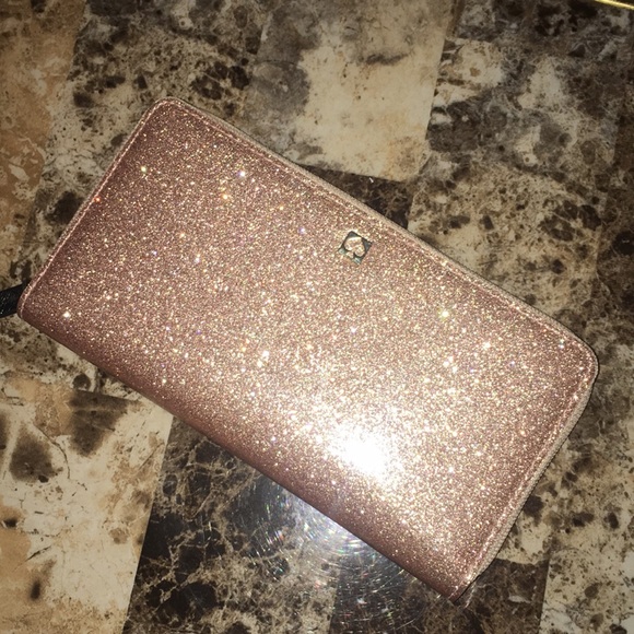 kate spade Handbags - Kate Spade Glitter Wallet in Rose Gold